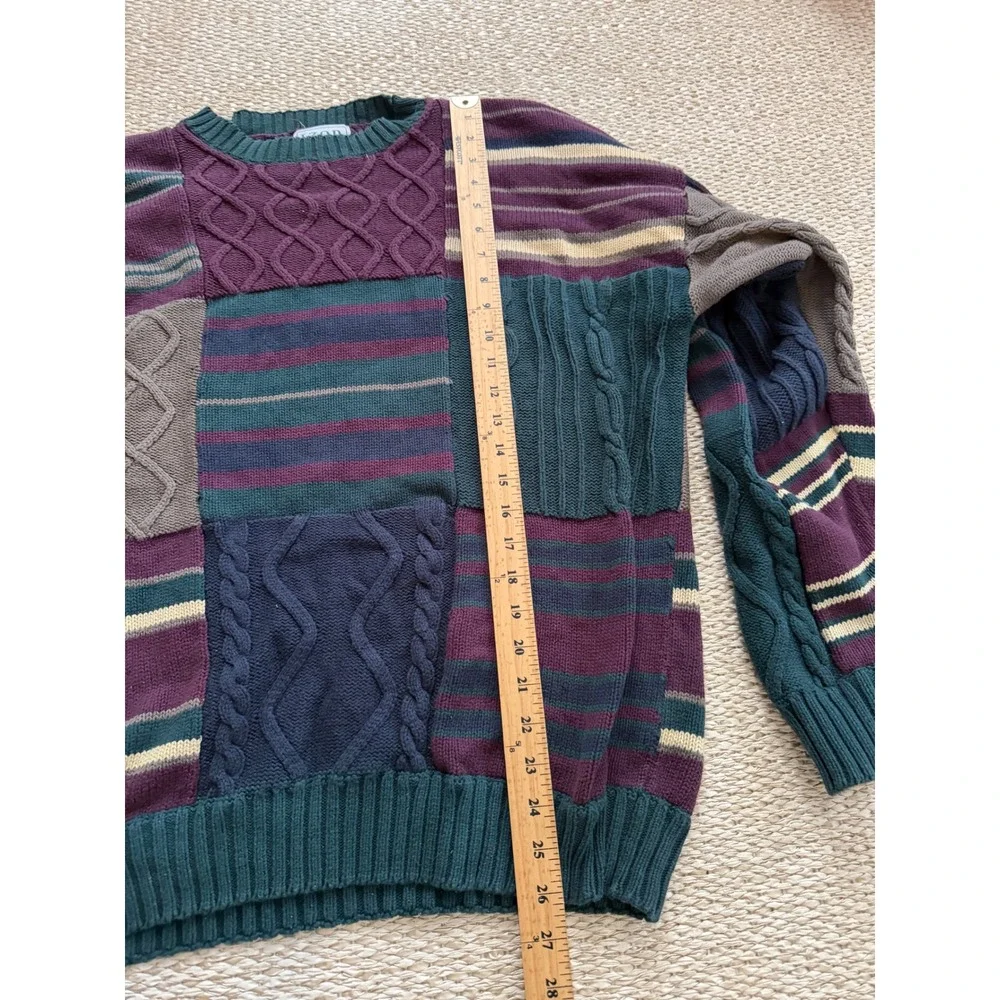 Izod Mens Vintage Patchwork Cable Knit Sweater Cosby grandpa chunky  preppy LG‎